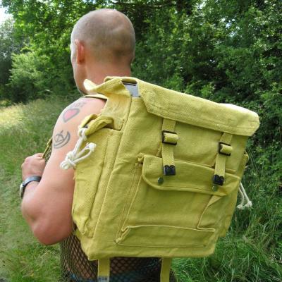 Cotton-Webbing Large 3-Pocket Backpack. Light Khaki.
