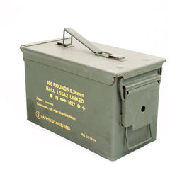 Belgian* Metal Ammo Box. .50-Cal. Used / Graded. Olive Green.