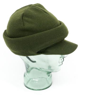 Open-Face Balaclava With Peak in Fine Knit Acrylic. Olive.