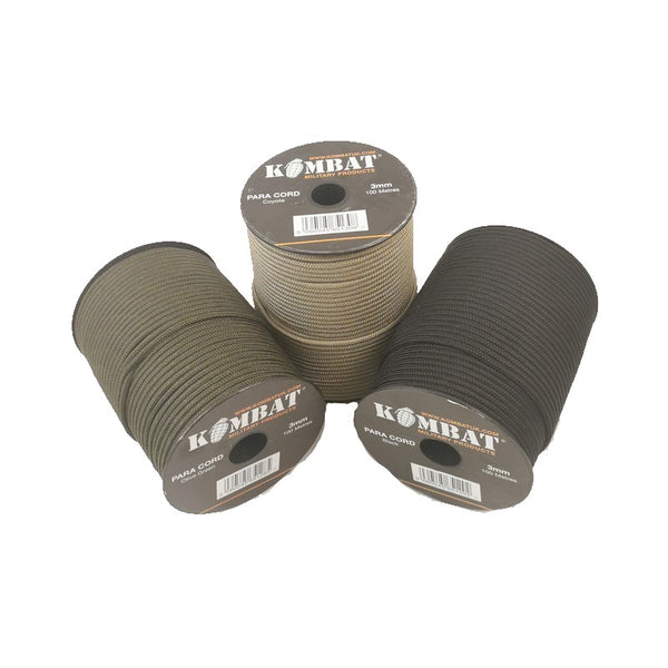 Cord: 'Para' Cord. Generic. 3 x Full 100mts Roll. New. Black / Coyote / Olive Green.