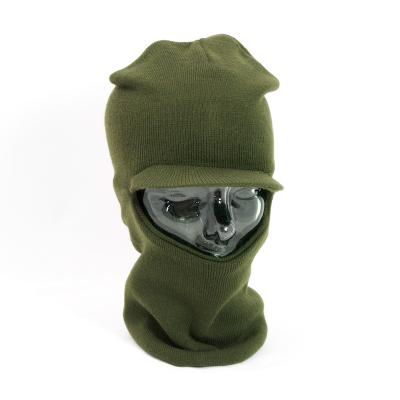 Open-Face Balaclava With Peak in Fine Knit Acrylic. Olive.