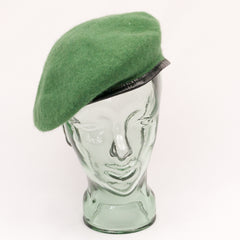 Standard Wool Beret With Leather Binding. New. Green.