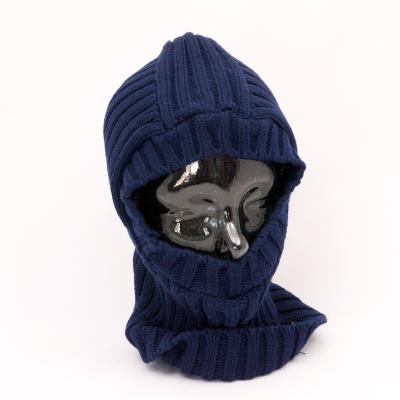 Open-Face Balaclava in Ribbed Acrylic. Navy.