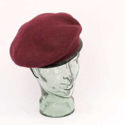 Wool Beret With Leather Binding. Maroon.