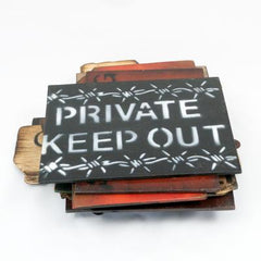 'Private Keep Out' Sign. Wooden - Gen-2. New. Black / White.