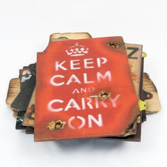 'Keep Calm and Carry On' Sign. Wooden - Gen-1. New. Red / White.