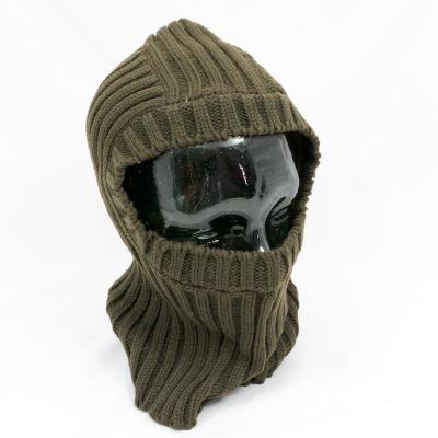 Open-Face Balaclava in Ribbed Acrylic. Olive.