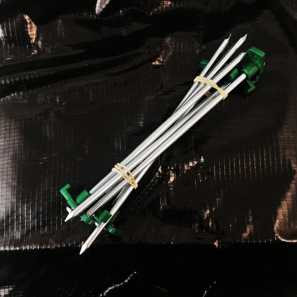 Pegs: 9" Rock Pegs x 6. Steel. New. Green Topper.